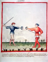 Nova 2644 fol.96v Fechten, aus Tacuinum Sanitatis